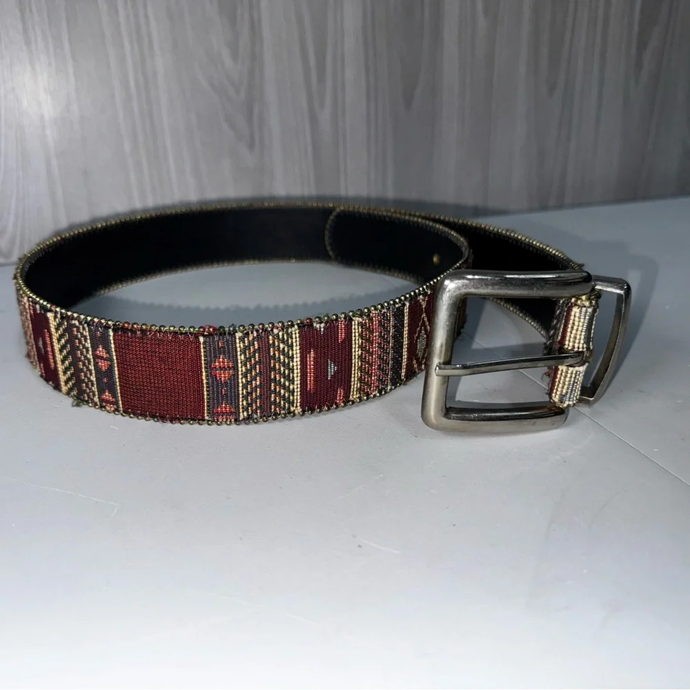 Vintage Distressed Fabric Southwestern Print Gold Detail Buckle Belt Women’s S/M
